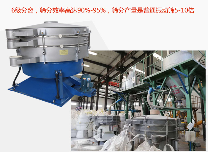 搖擺篩采用6級分離，篩分效率高達(dá)90%-95%，篩分產(chǎn)量是普通振動篩5-10倍