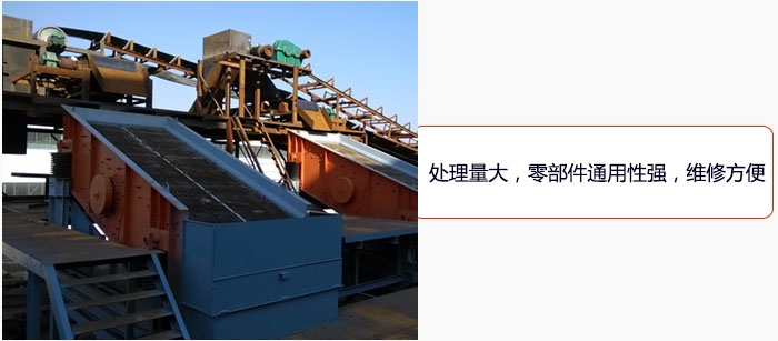 圓振動(dòng)篩處理量大，零部件通用性強(qiáng)，維修方便。