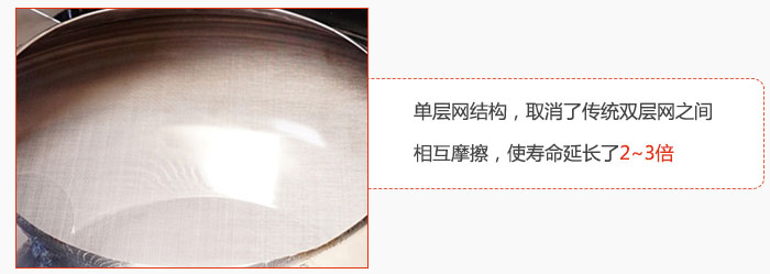 單層網(wǎng)結(jié)構(gòu)，取消了傳統(tǒng)雙層網(wǎng)之間相互摩擦，使壽命延長了2~3倍