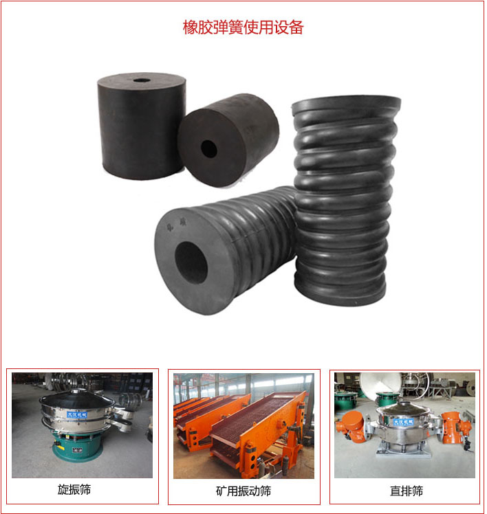 橡膠彈簧適用設(shè)備：旋振篩，礦用振動篩，直排篩等