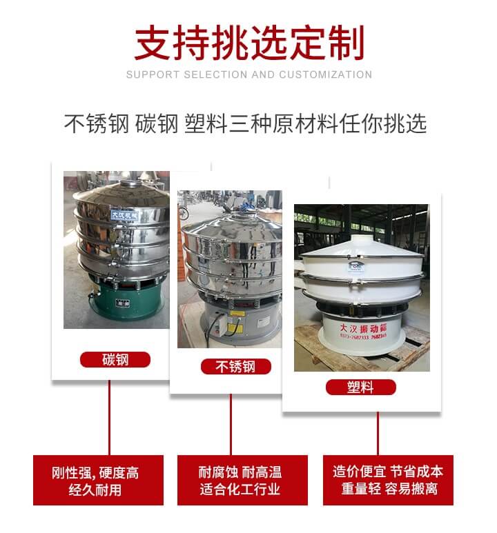 旋振篩可配置一到四層的篩網(wǎng)。旋振篩的篩分效率高，篩分精度高，篩分率高達96%。