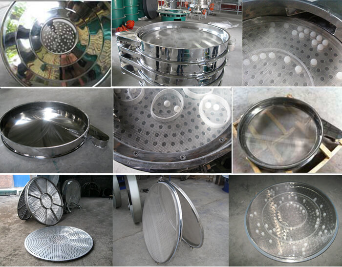 食品振動(dòng)篩細(xì)節(jié)展示：防塵蓋，篩框，網(wǎng)架，底框等。